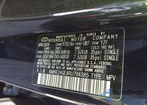 2024 Hyundai Palisade Sel z USA, uszkodzony, nr VIN KM8R24GE8RU794385